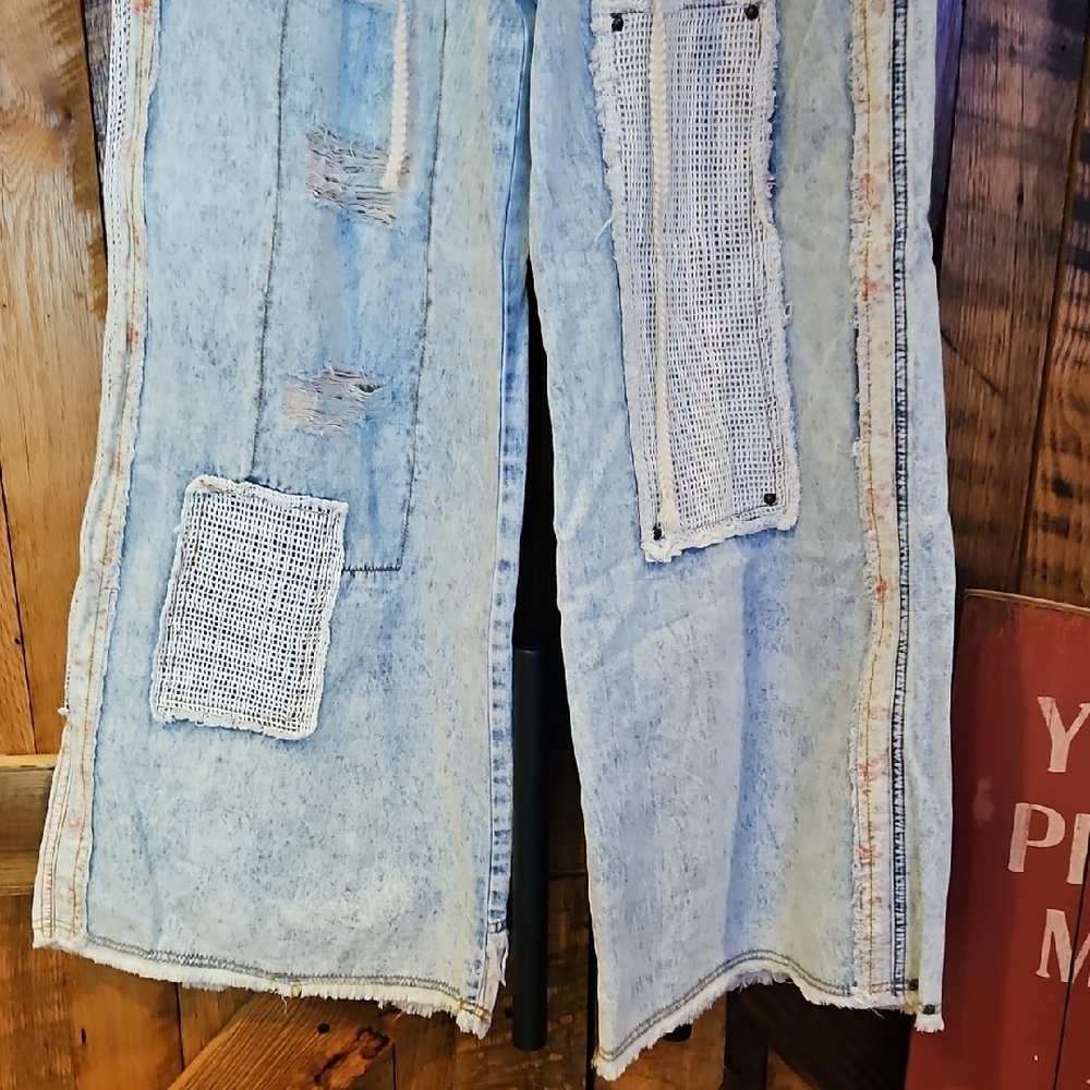 236 POL Distressed Light Blue Wide Leg Jeans - Picture 4 of 14